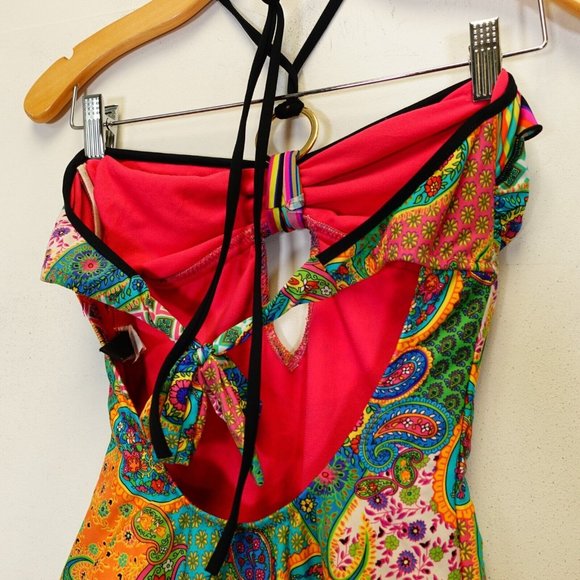 ABS Swimsuit 8 One Piece‎ Floral Paisley Colorful Ruffle Strappy Allen Schwartz - Picture 9 of 9